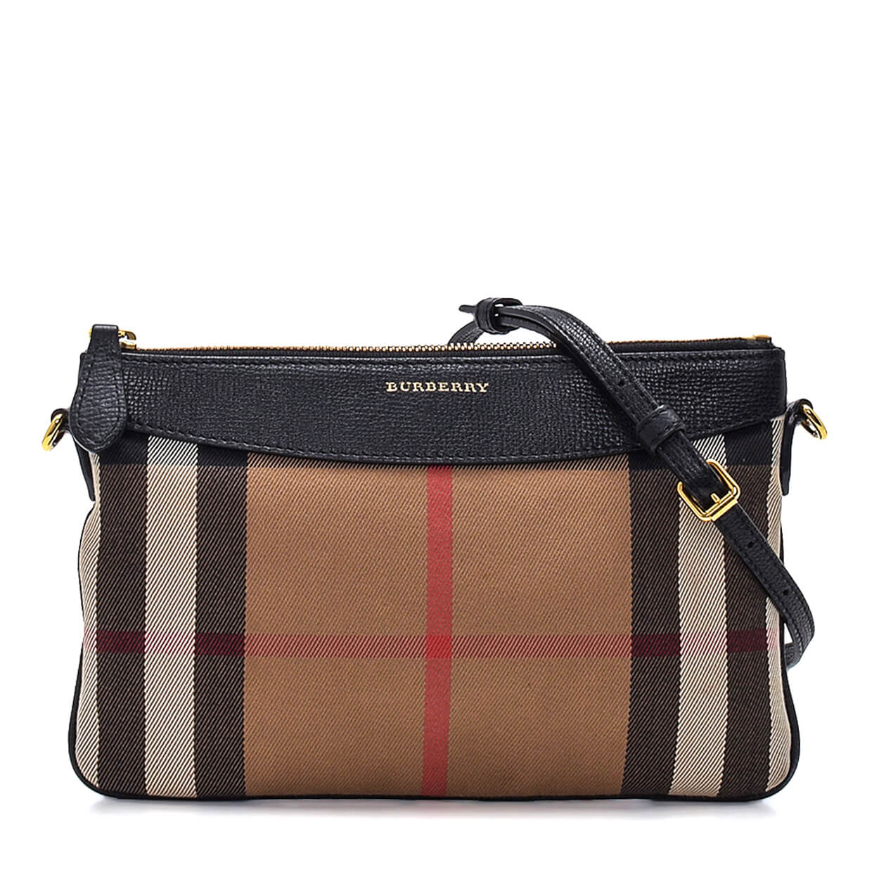 Burberry - Beige Canvas House Check & Black Leather Trimmed Crossbody Bag